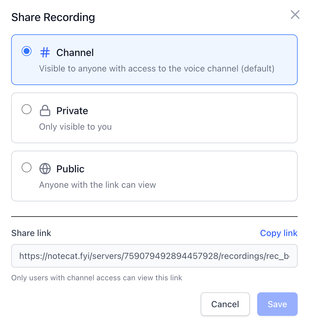 Sharing a Discord voice recording and transcript with a public link